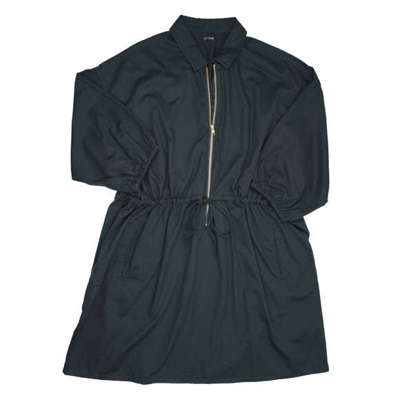 JCREW Size XL Cinched Zip-Up Dress in Drapey Cotton Black - Picture 2 of 3